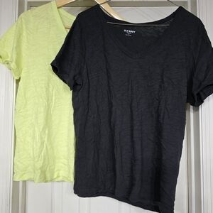 Old Navy Black and Lime V-Neck Tees